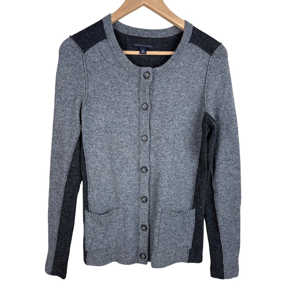 Banana Republic Lambs Wool Blend Cozy Colorblock Cardigan Womens Sz M Classic